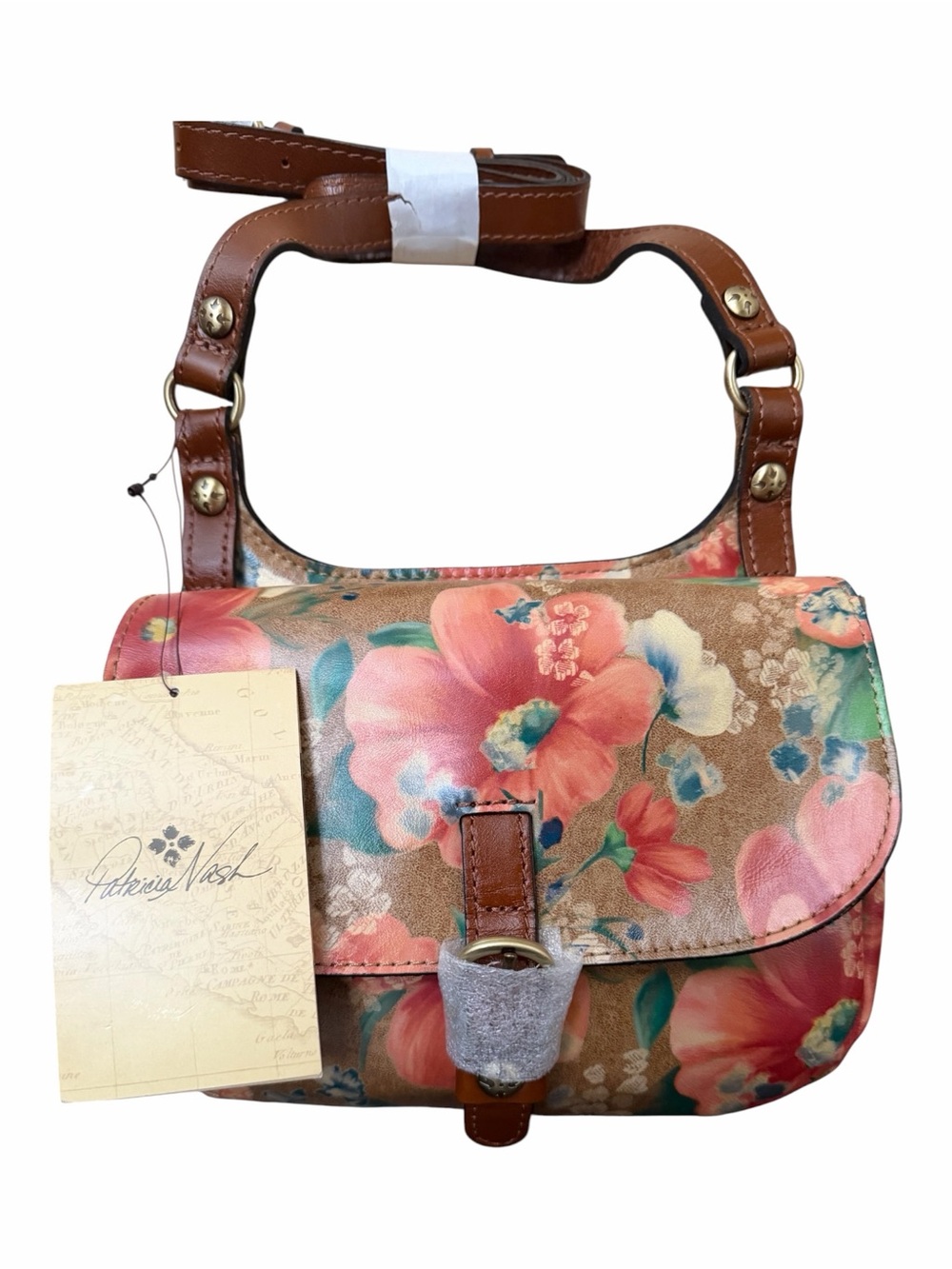 Patricia Nash Apricot Blossoms Claretta Crossbody Saddle Bag